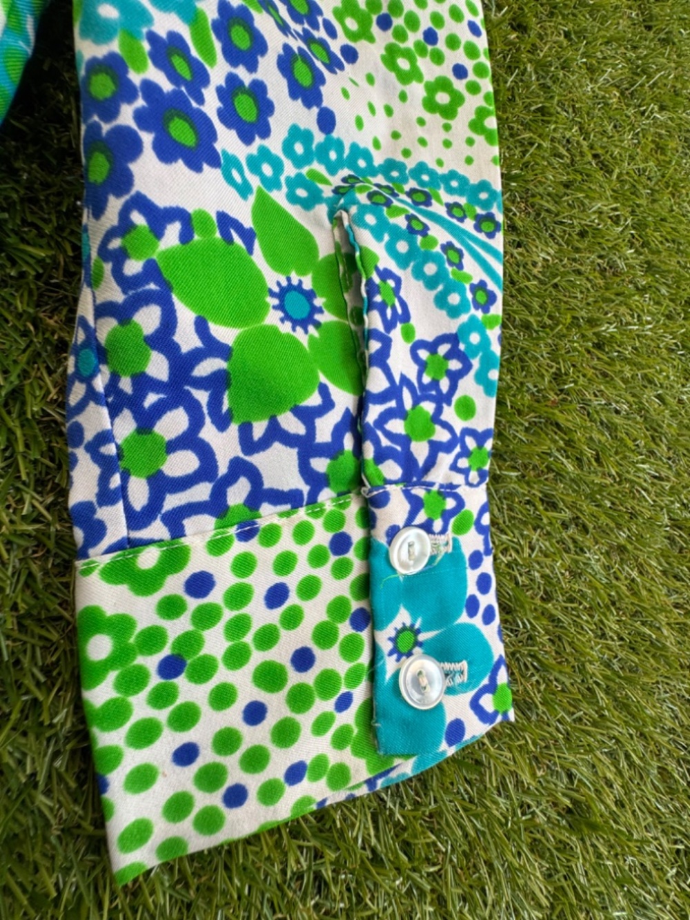 Vintage Donn kenny Green Blue Retro Vibrant Blouse Size 9/10 - Picture 6 of 9